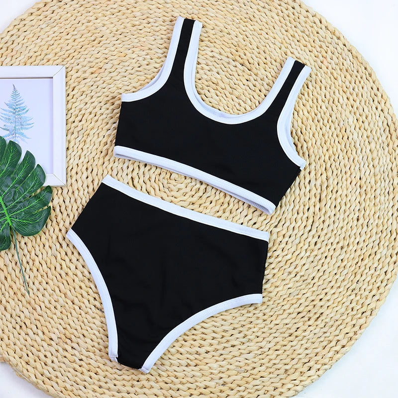 Beach Camp Woman Swimwear High Waist Bikinis Shorts Women's Swimsuit Luxury Ribbed Two-piece Bathing Suits Summer Bikini Set Swimsuit