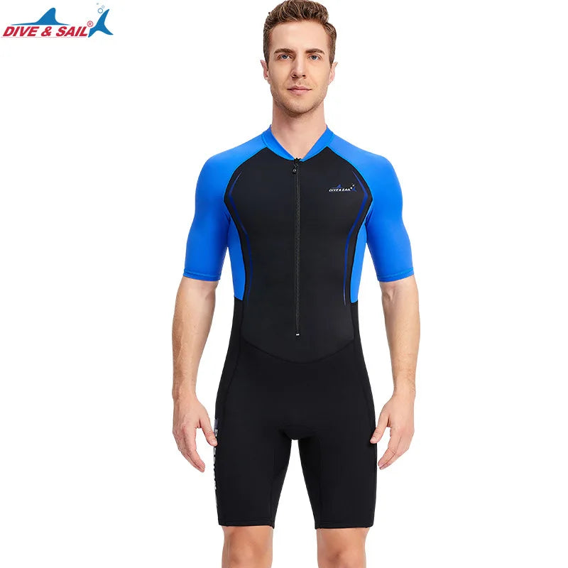 Beach Camp Men Women New Couple Diving Suit One-piece Sunscreen Swimsuit Short-sleeved Shorts 1.5mm Snorkeling Surfing Warm Shorty Wetsuit