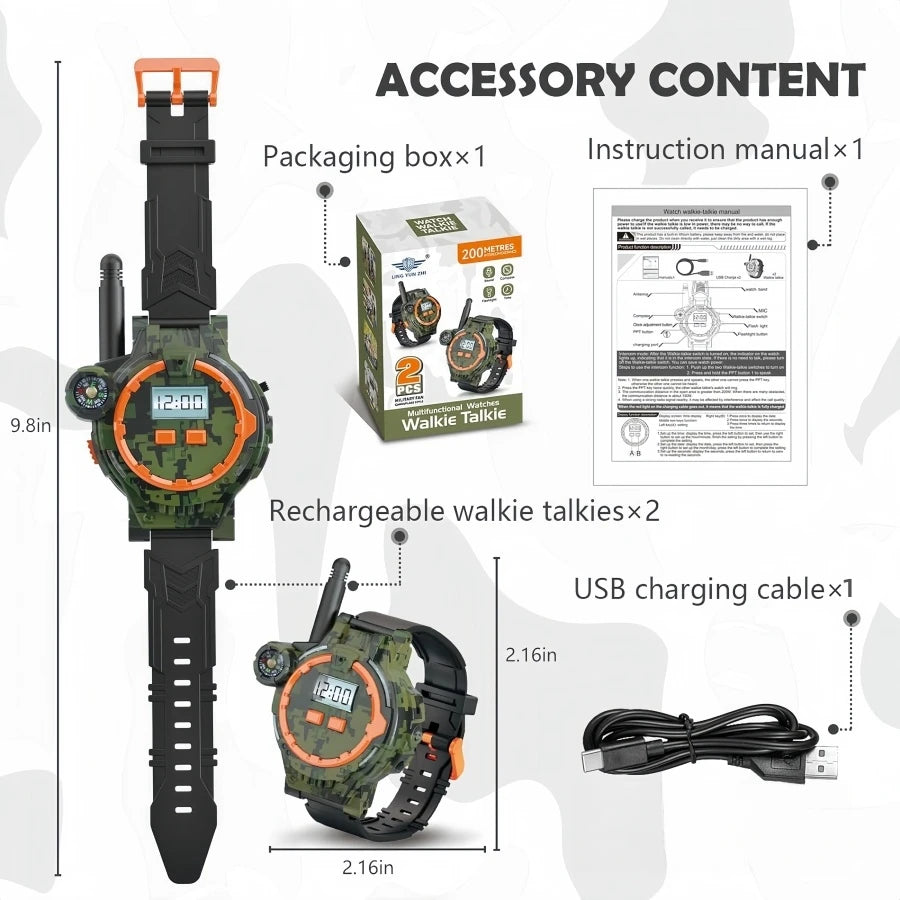 Beach Camp 2PCS Rechargeable Walkie Talkies for Kids, Two-Way Radio Walkie Talkie with Flashlight and Compass,200 Meter Transmission Range, Out