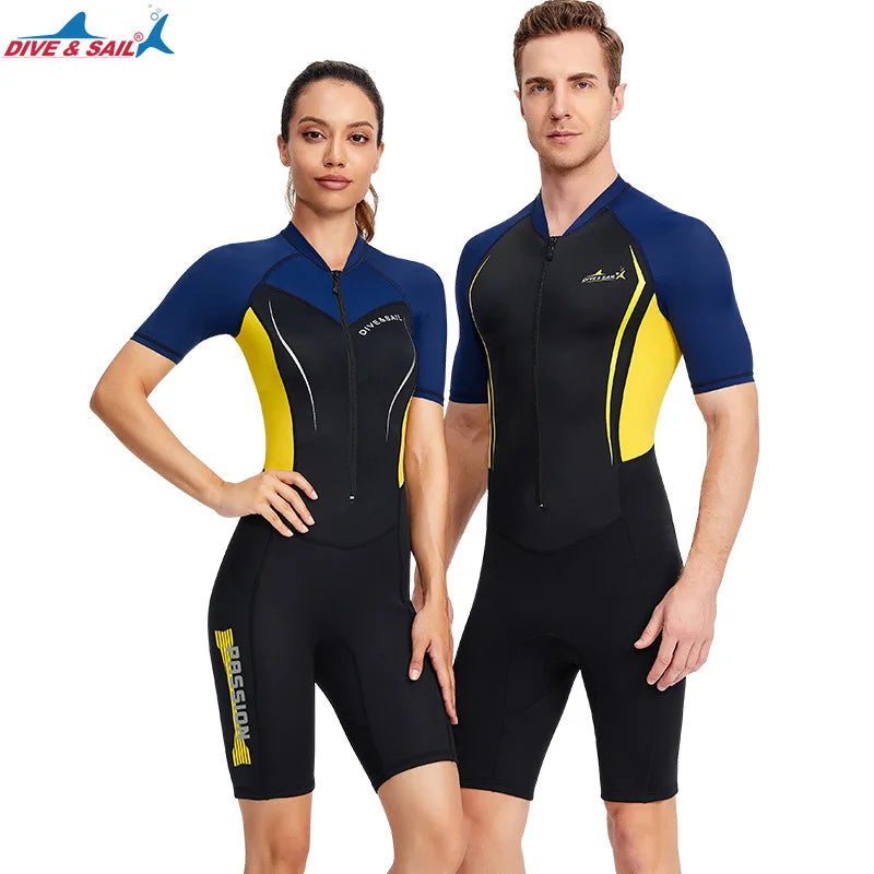 Beach Camp Men Women New Couple Diving Suit One-piece Sunscreen Swimsuit Short-sleeved Shorts 1.5mm Snorkeling Surfing Warm Shorty Wetsuit