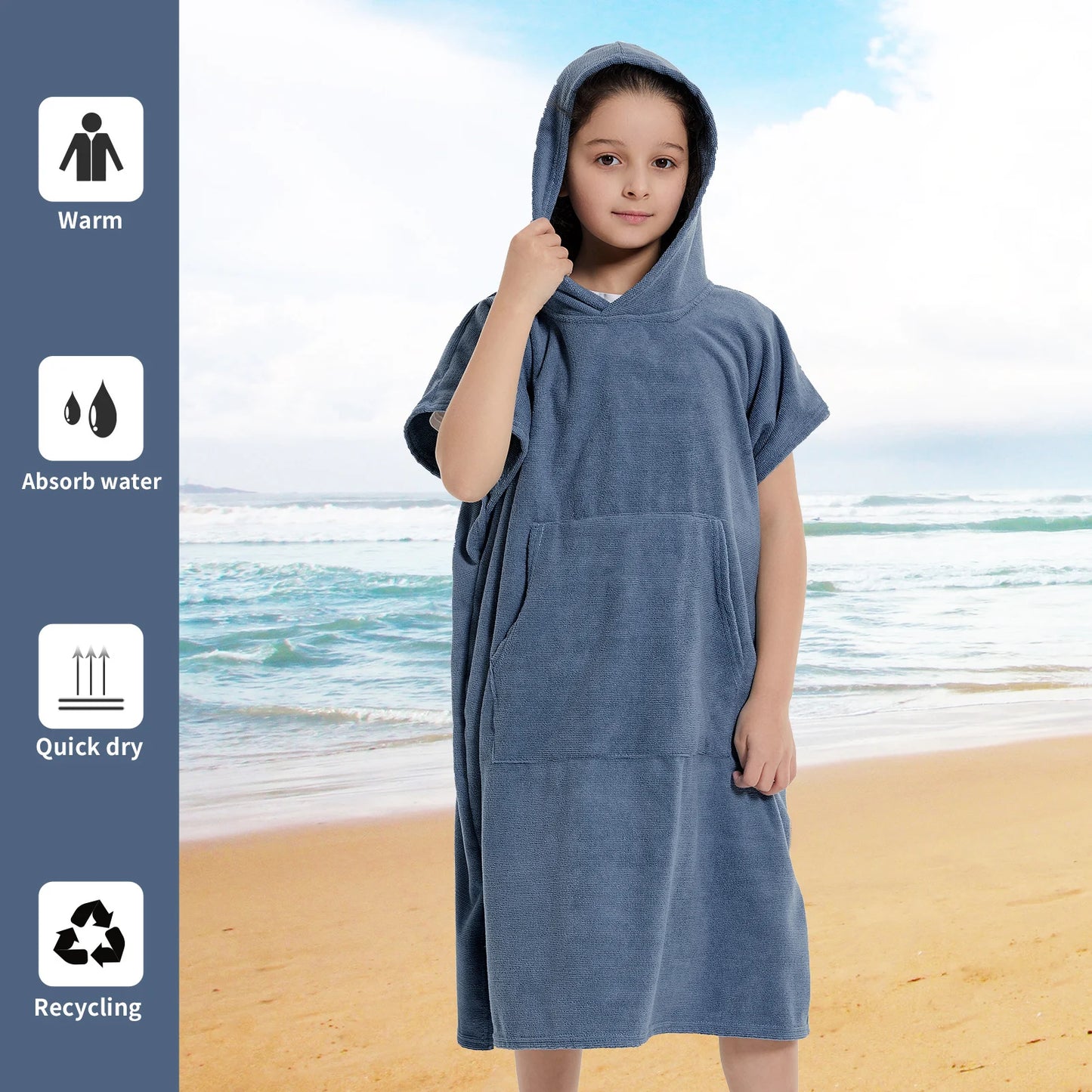 Beach Camp Kids Bath Hooded Changing Towel Robe, Swimming Robe Surf Beach Poncho, Quick Dry Absorbent Surf Poncho, Microfiber Towels