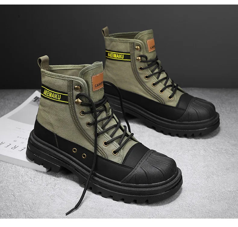 Beach Camp Men's boots four seasons high-top casual boots canvas boots soft-soled non-slip thick-soled outdoor boots fashion tooling boots