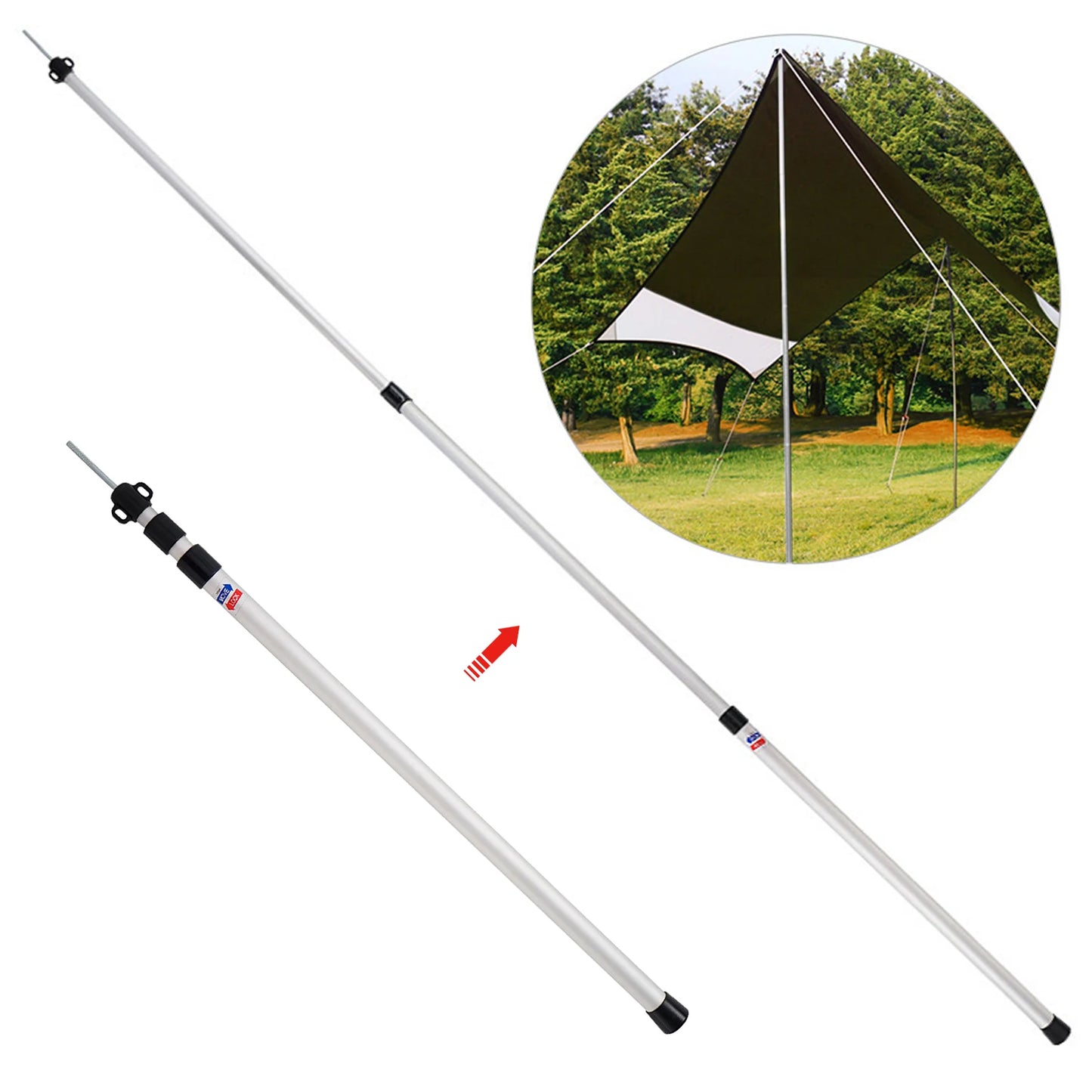 Thicken Aluminum Alloy Tent Pole Adjustable Tent Support Rod Beach Shelter Tarp Awning Pole Replacement Poles for Camping Hiking