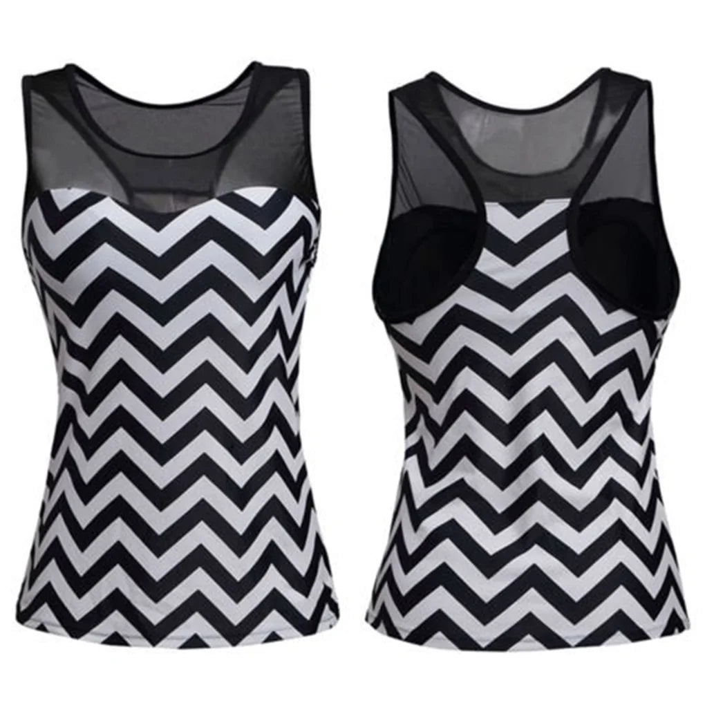 Beach Camp Women Swimsuit Wave Stripe Bathing Suit Sexy Swimwear Top Shorts Set