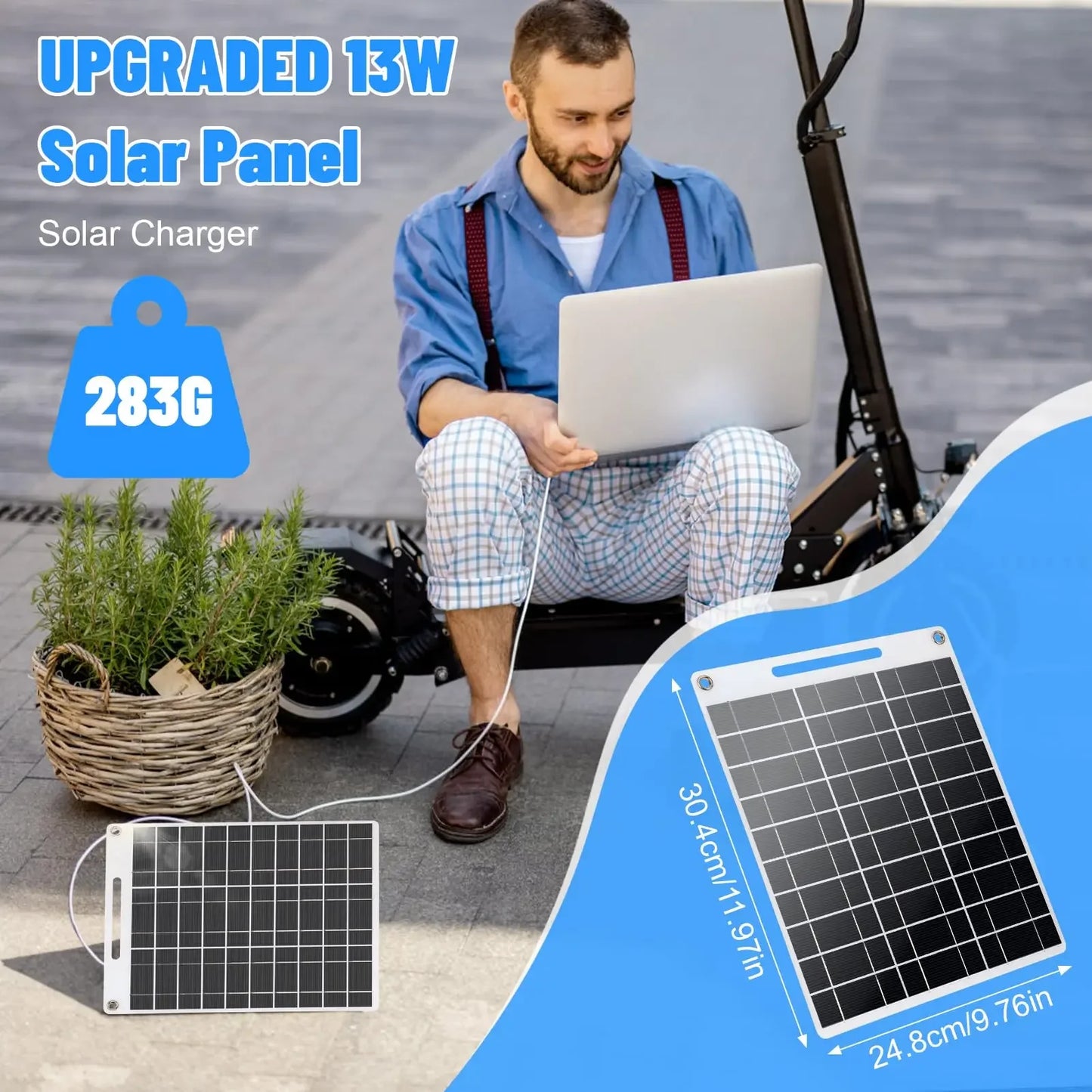 Beach Camp Portable solar power bank with two USB ports, suitable for outdoor camping, charging mobile phones or other electronic devices.