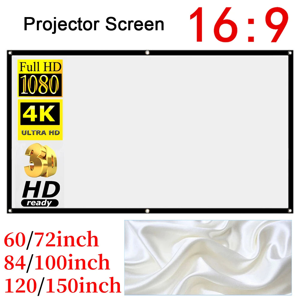 Beach Camp Portable Translucent Projector Screen Simple Curtain 16:9 Movies Game Anti-Light 60-150inch Projection Screen for Home Outdoor