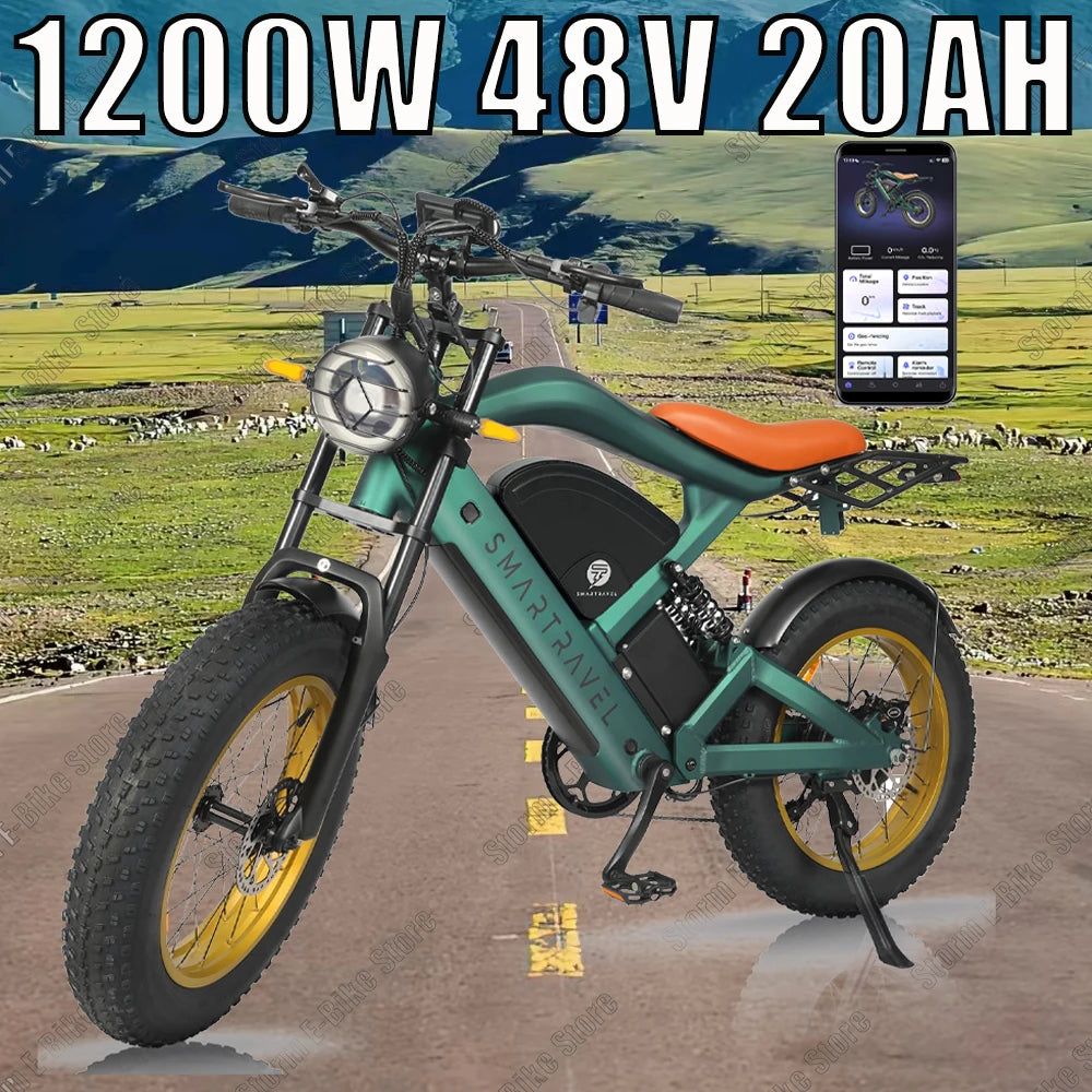 Beach Camp All-terrain Electric Bike 1200W Motor 48V20AH Battery 20*4.0 Tire Mountain E-bicycle 52KM/H Urban E-bicycle Electric motorcycle