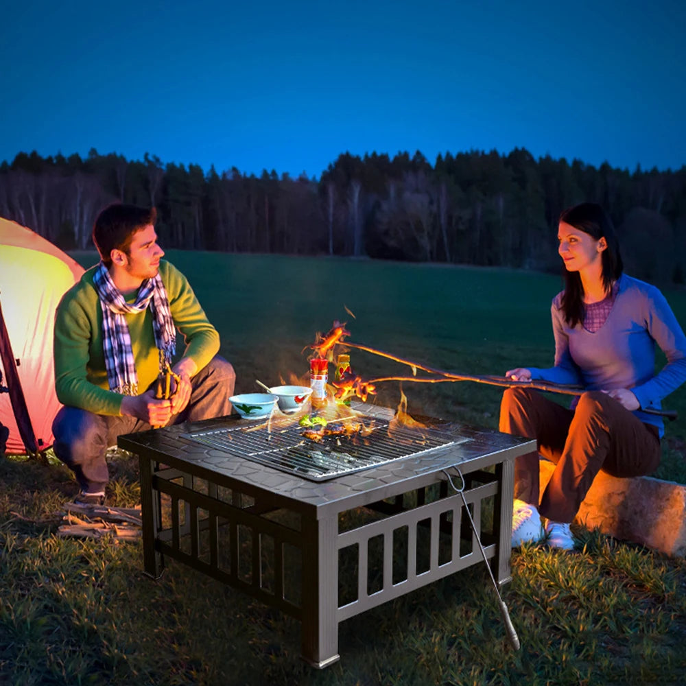 Beach Camp Outdoor Barbecue Grill, Charcoal BBQ Tool, Fire Pit, Square, Courtyard, Camping Table, Family Gathering, 3 in 1