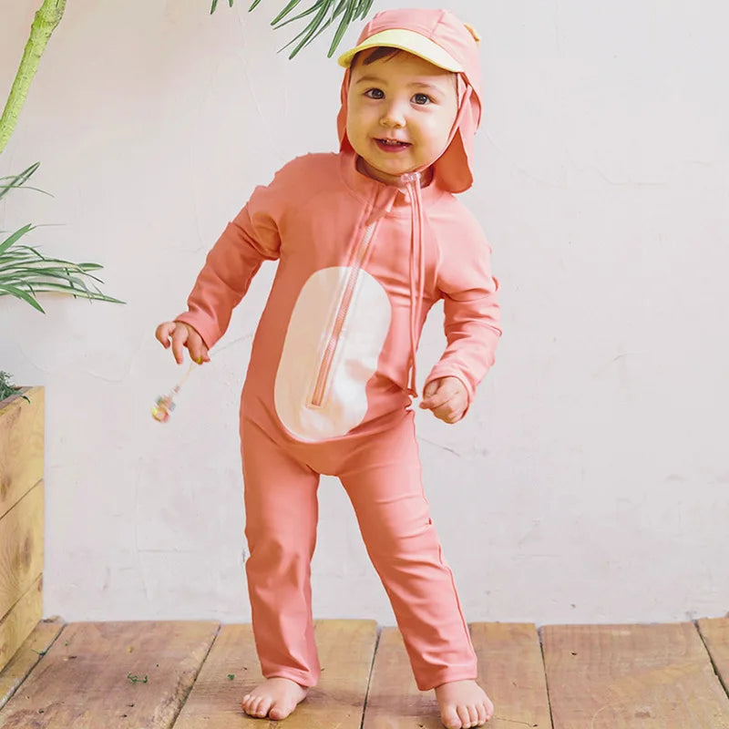 Beach Camp Baby Swimwear One-piece Bathing Suit Boys Girls Swimsuit Long Sleeves and Pants Sun Protection Surf Suit with Sun Hat