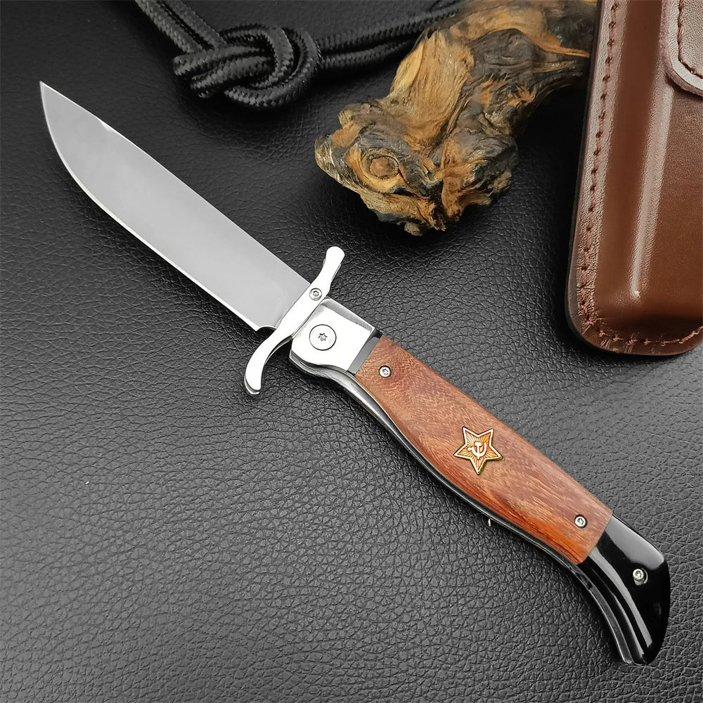 Beach Camp High Quality Folding Knife 440C Blade Wooden Handle Outdoor Hunting Camping Knives Tactical Pocket EDC Tool