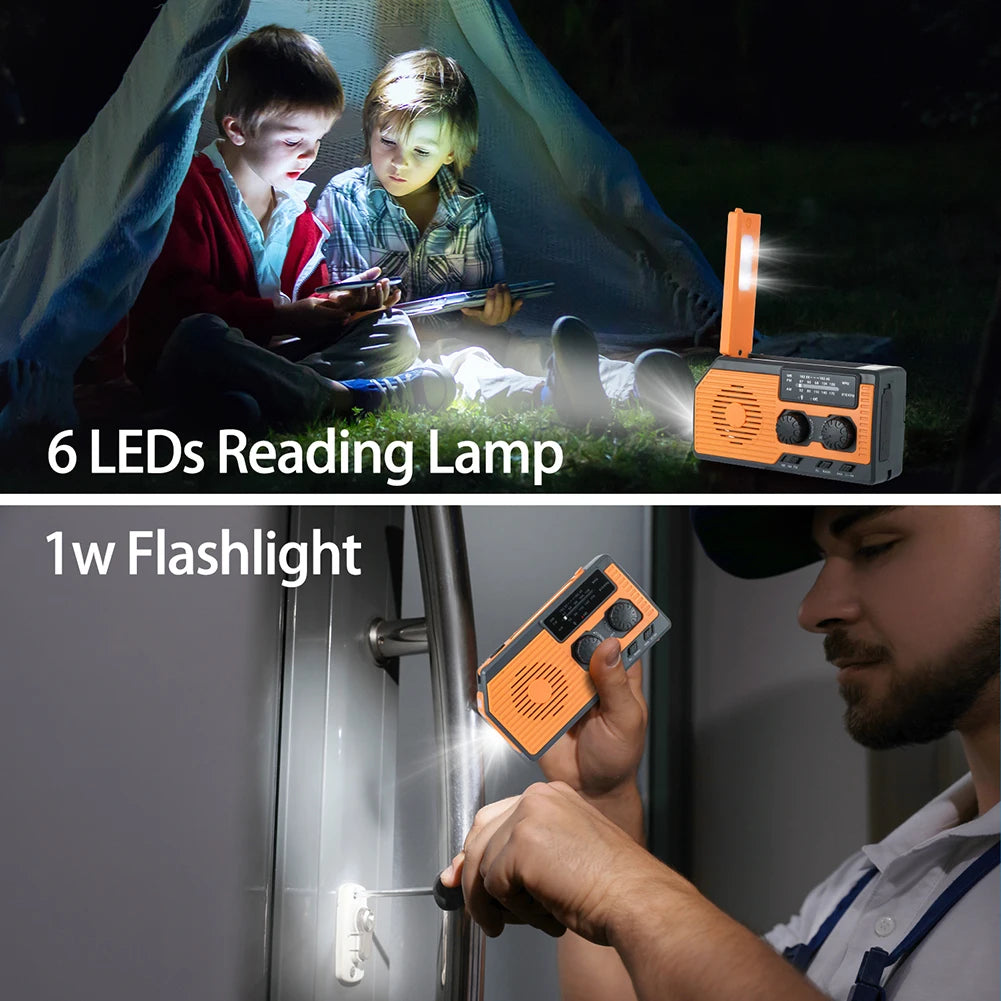 Beach Camp 12000mAh AM/FM/NOAA Emergency Radio Mini Portable Radio Solar Hand Crank Wnid-up Weather Alert Emergency Radio Survival Lamp