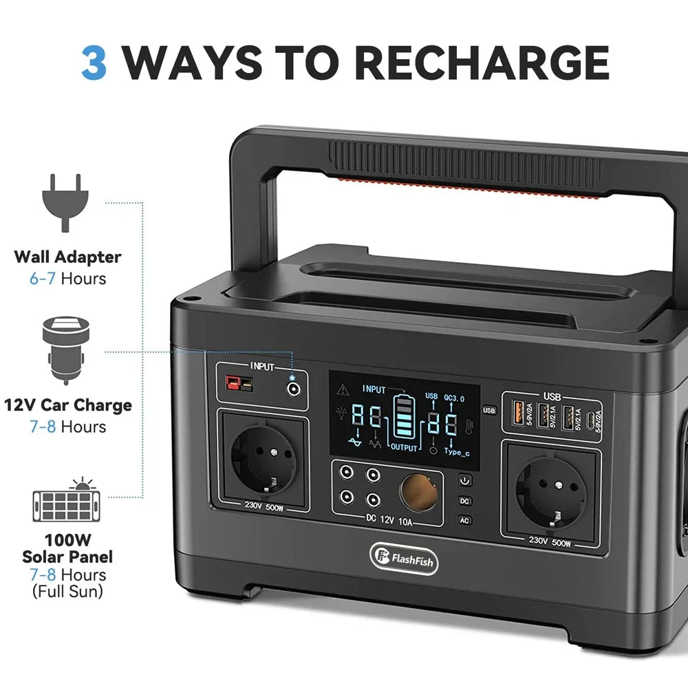 Beach Camp Portable Power Bank Station Equipment 60W-500W Power Bank Generator + Pure Sine Wave AC Output for Outdoor Camping Emergency
