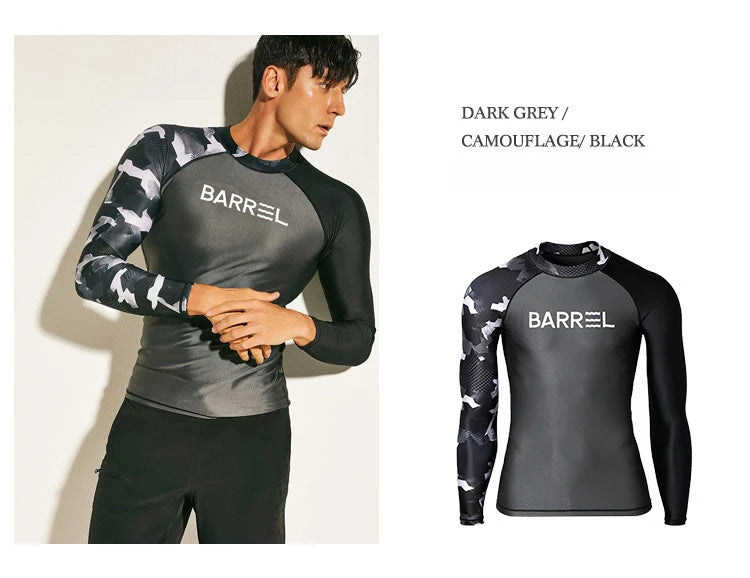 Beach Camp Rash Guard Diving Suit for Men Swimsuit Long Sleeved Sunscreen Quick Drying Rash Guard Surfing Suit Snorkeling Set Bathing Suit