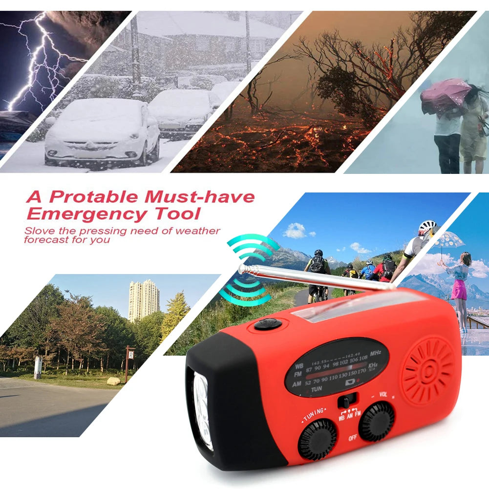 Beach Camp 12000mAh AM/FM/NOAA Emergency Radio Mini Portable Radio Solar Hand Crank Wnid-up Weather Alert Emergency Radio Survival Lamp