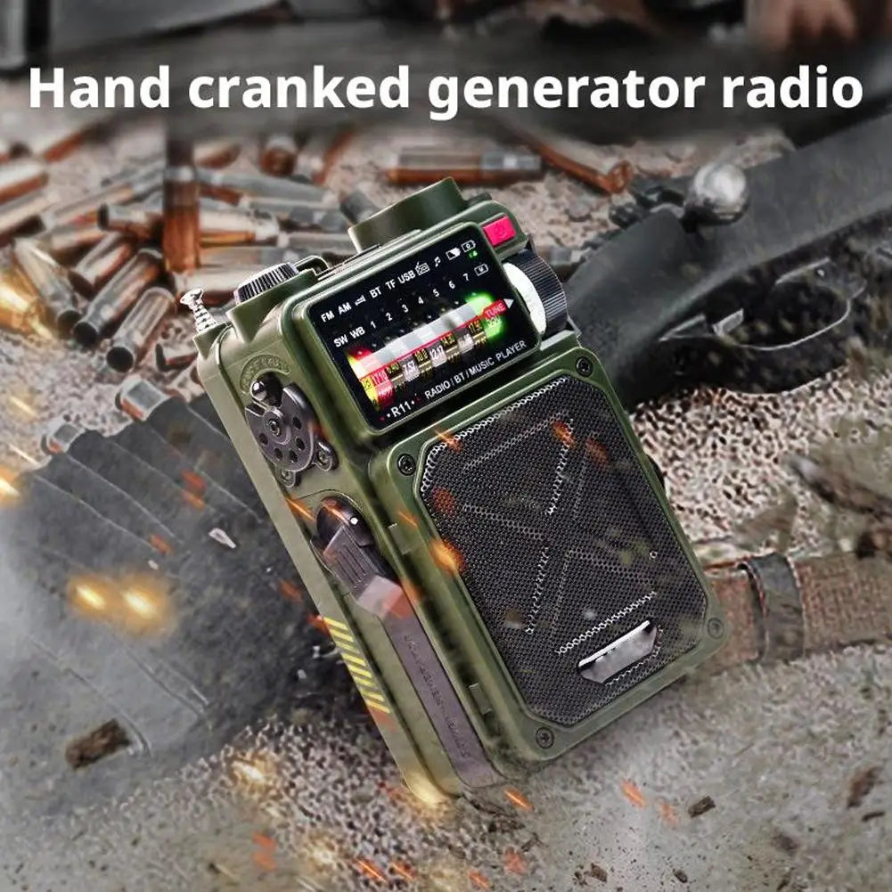 Beach Camp Hand Crank Solar Emergency Radio - Multi Band, Bluetooth, Outdoor Camping, Earthquake Preparedness