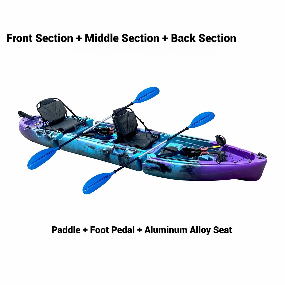 Beach Camp Portable LLDPE Kayak with Split Hard Shell, Electric/Pedal-Driven Canoe for Solo/Tandem Lake/Sea Adventures, Modular Assembly