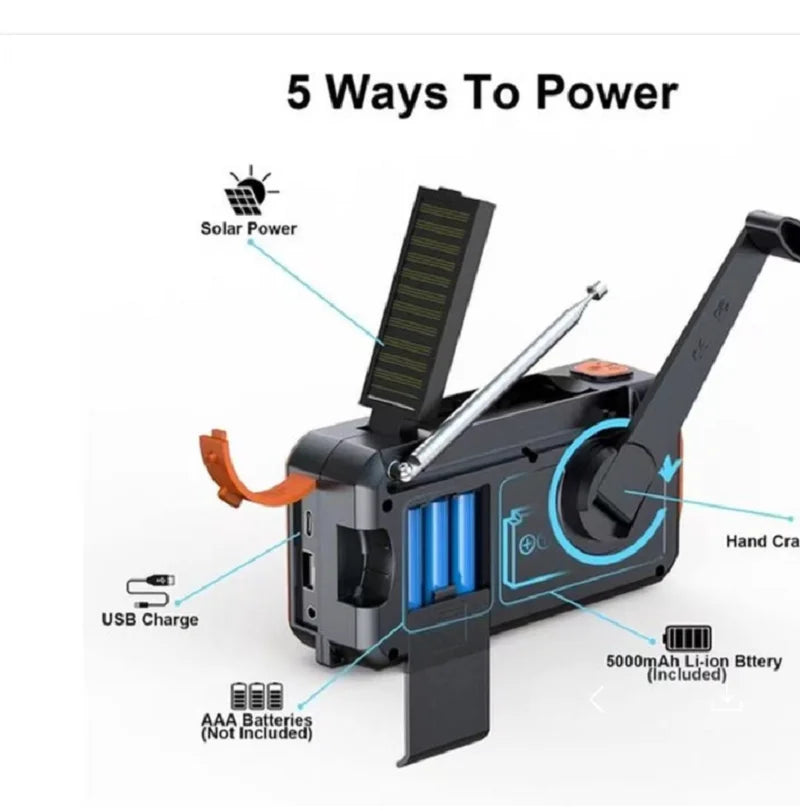 Beach Camp DAB+ Portable Hand Crank Radio Emergency Radio Solar Emergency Radio with BT FM SOS Alarm 5000 mAh Power Bank and reading lamp