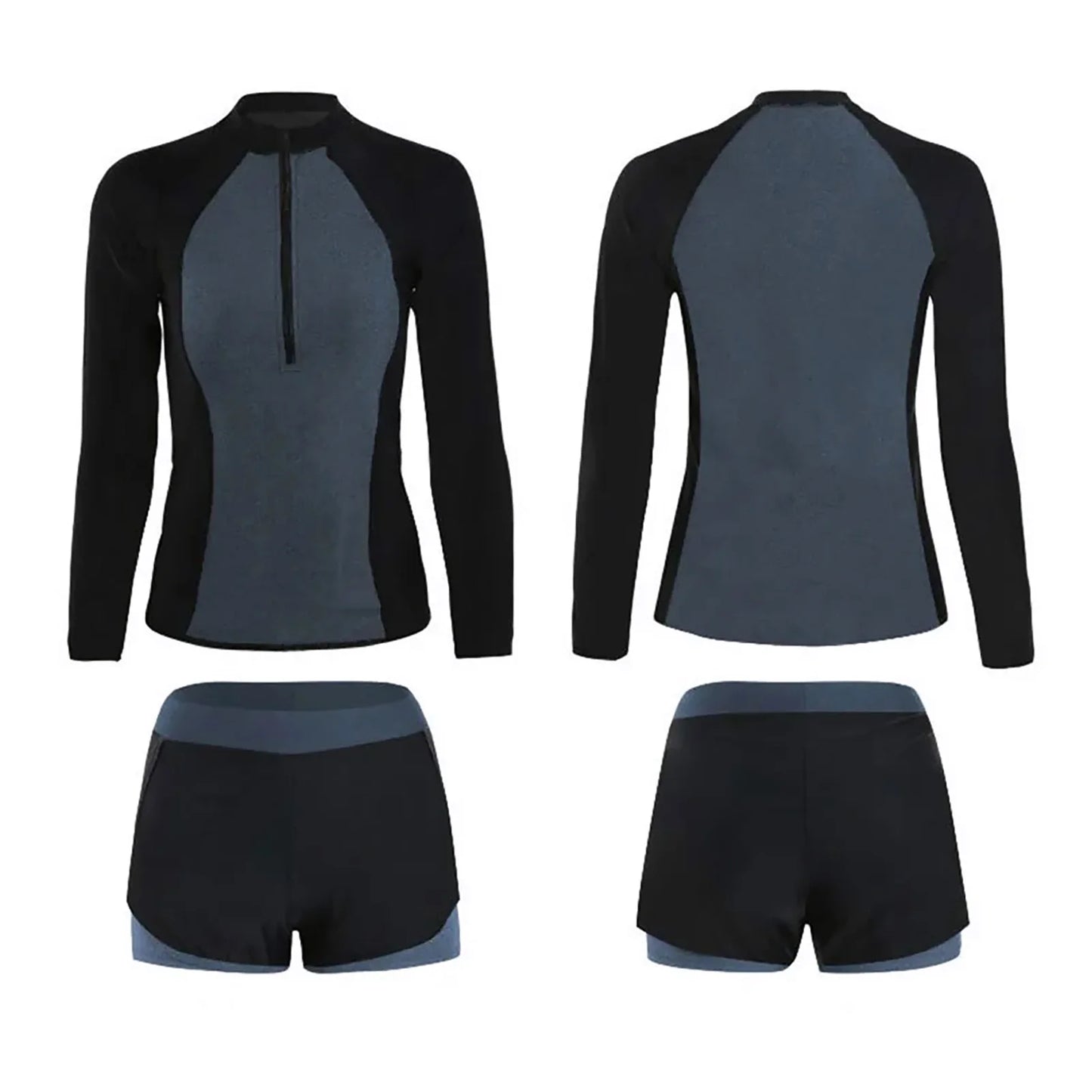 Beach Camp Rash Guard Women Long Sleeve Swimsuit Fashionable Sun Crewneck Quick Dry Two Piece Sports Bathing Suit Two Piece Swimsuit Set