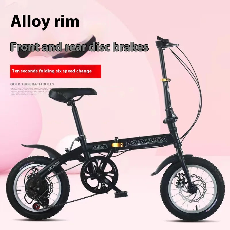 Beach Camp Cycling City Mini Folding Bicycle 14 Small Bike Portable Ultra Light Transmission Disc Brakes