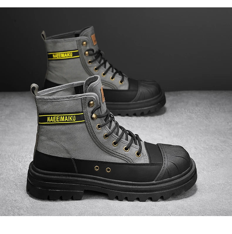 Beach Camp Men's boots four seasons high-top casual boots canvas boots soft-soled non-slip thick-soled outdoor boots fashion tooling boots