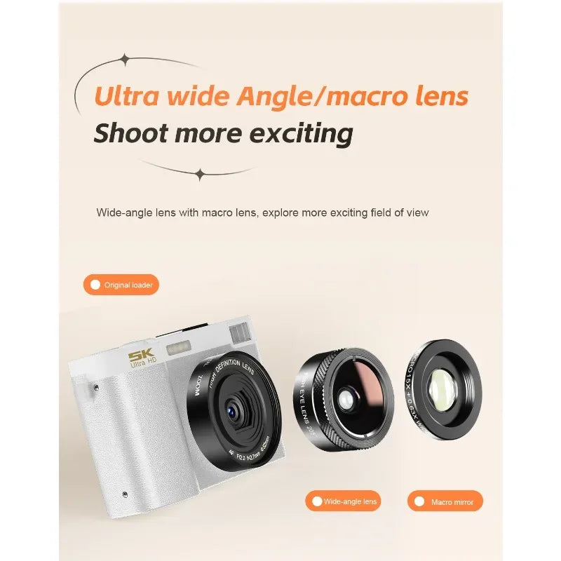 Beach Camp5K Professional Digital Camera WIFI Webcam Wide Angle Digital Zoom 64MP Camcorder Photography 3 Inch Screen Vlog Video Recorder