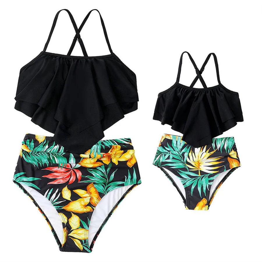 Beach Camp Ladies Swimsuits Vest With Chest Pad And Printed Shorts Children Bathing Suits Beach Vacation Adjustable Shoulder Strap Swimwear
