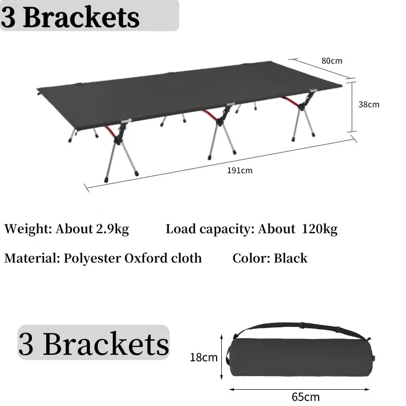 Beach Camp Cot Camping Bed Aluminum Alloy Folding Bed Ultra-Light Lightweight Outdoor Camping Tent Self-Driving Lunch Break 4 Rods
