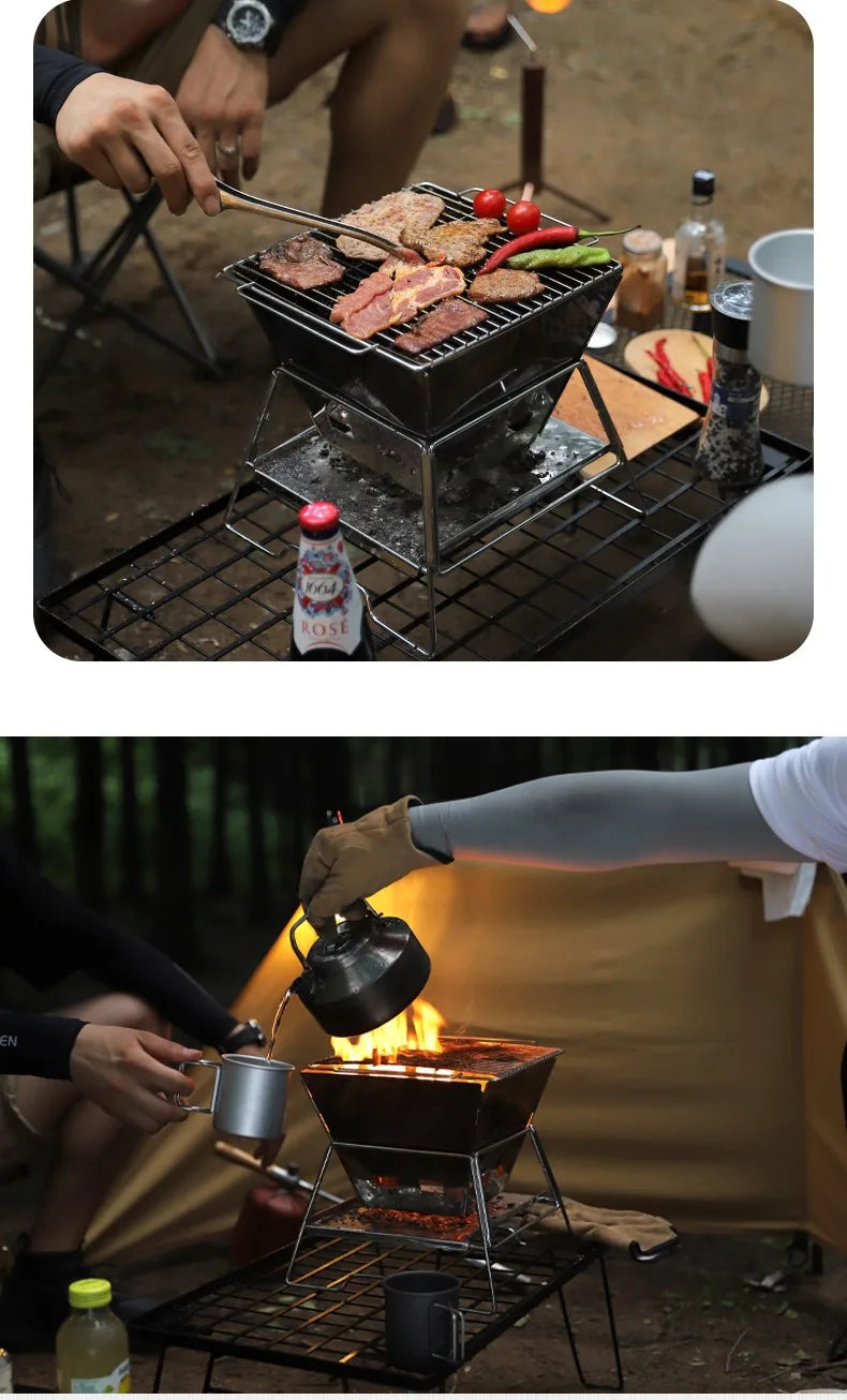 Beach Camp Camping Fire Table Charcoal Barbecue Grill Outdoor Picnic Bonfire Outdoor Portable Folding Barbecue Stove Fire Pit Camping Stove