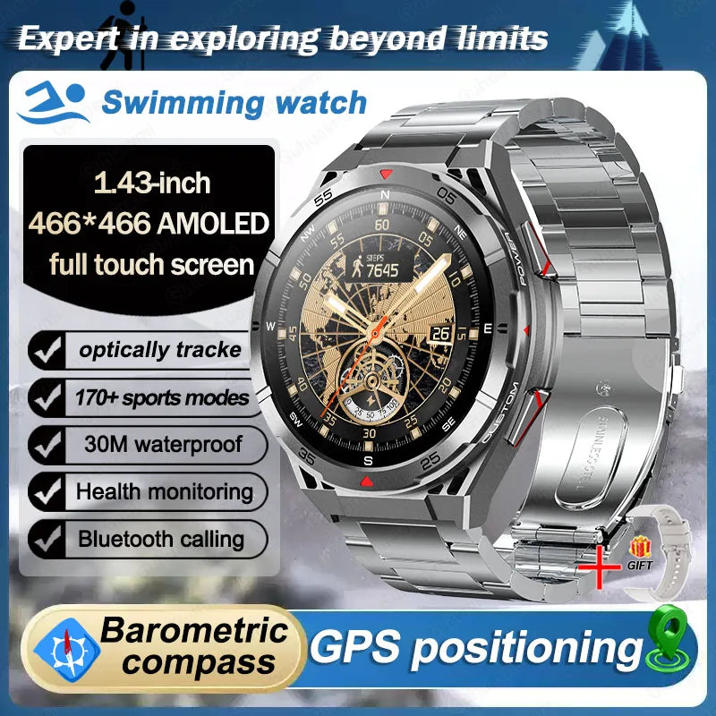 Beach Camp Swim Smartwatch Outdoor GPS Watch Sports Fitness Tracker Health Military Waterproof Watch BT5.3 Call Smart Watch for Android iOS