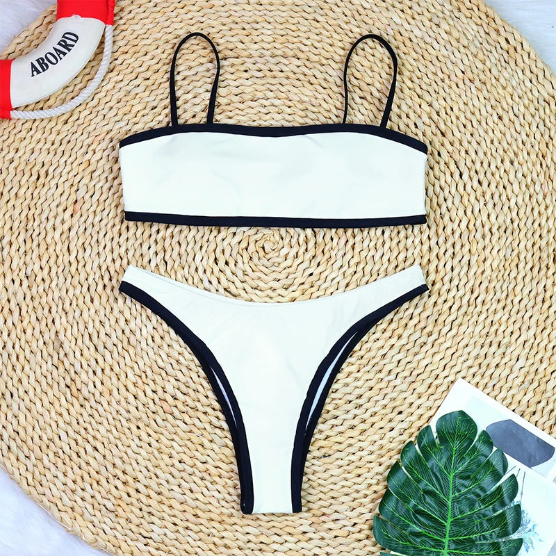 Beach Camp Woman Swimwear High Waist Bikinis Shorts Women's Swimsuit Luxury Ribbed Two-piece Bathing Suits Summer Bikini Set Swimsuit