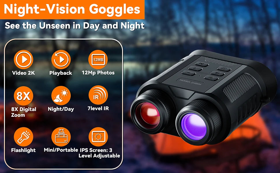 Night Vision Binoculars, FHD Infrared Hunting Night Vision 8X Digital Zoom, Night-Vision Scope Hunting Camping Save Photo Video