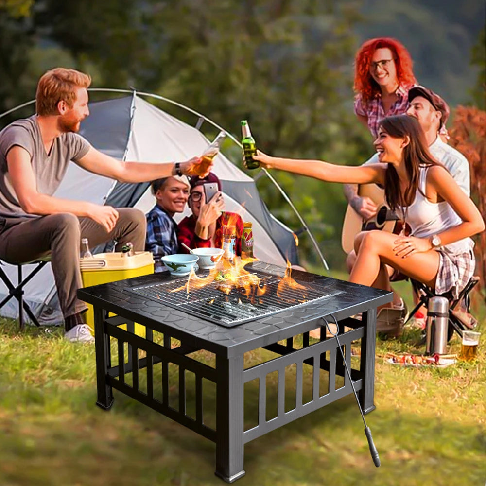 Beach Camp Outdoor Barbecue Grill, Charcoal BBQ Tool, Fire Pit, Square, Courtyard, Camping Table, Family Gathering, 3 in 1