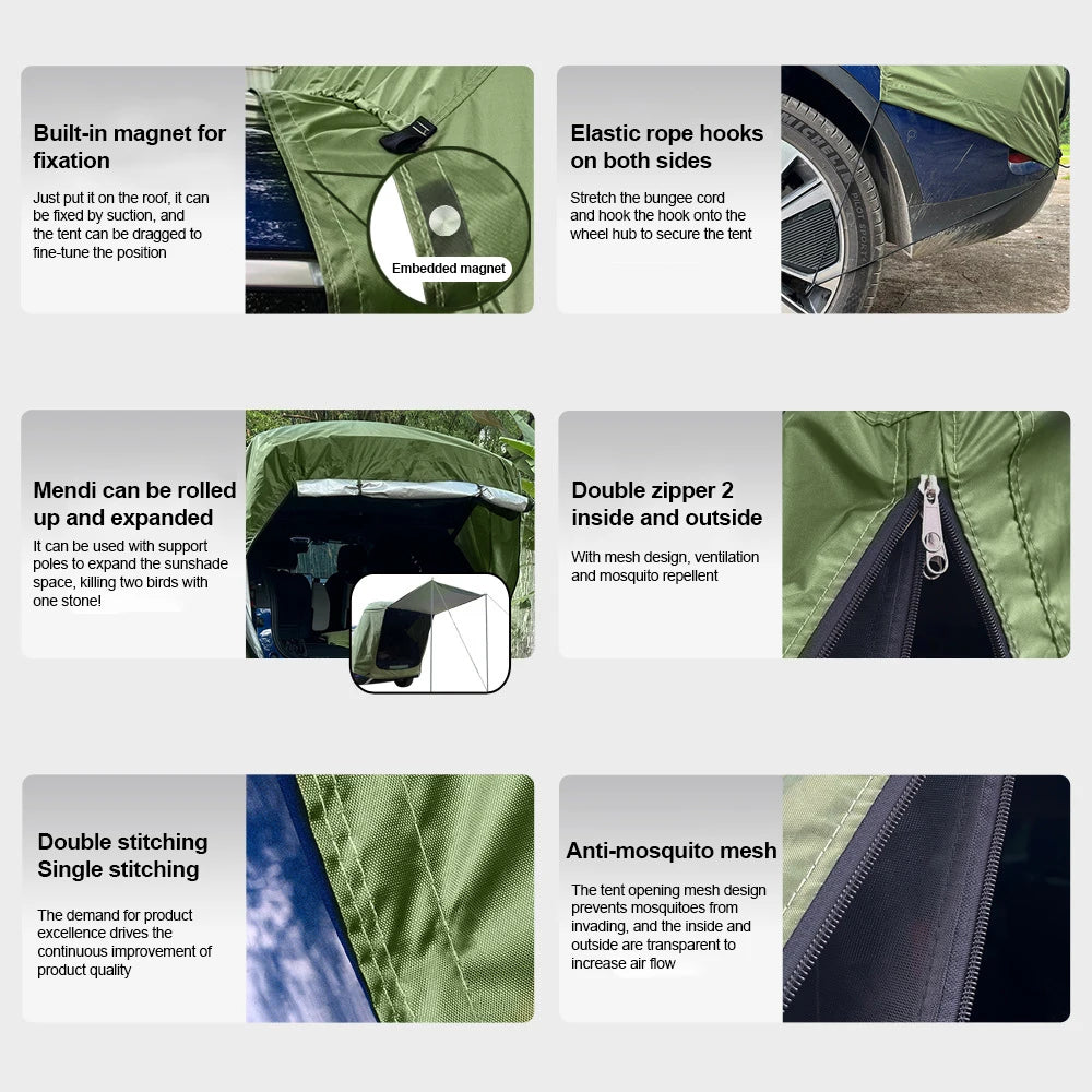 Beach Camp SUV Car Roof Tent, Waterproof Tailgate Awning for Camping, 3-4 Person Universal Sun Shelter with UV Protection