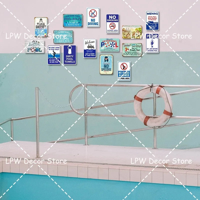 Beach Camp Swimming Pool Signs Pool Rules Metal Tin Signs Metal Posters Wall Signs For Kitchen Farm Bar Wall Decor