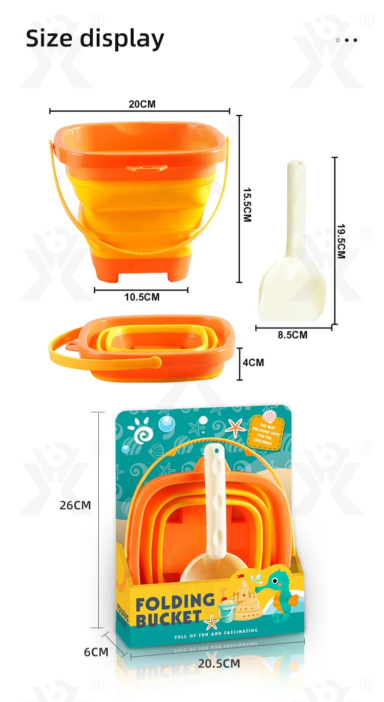 Beach Camp Collapsible Beach Sand Toys for Kids Travel Beach Toys for Kids with Foldable Sand Bucket Beach Shovel Toys Kit for Toddlers