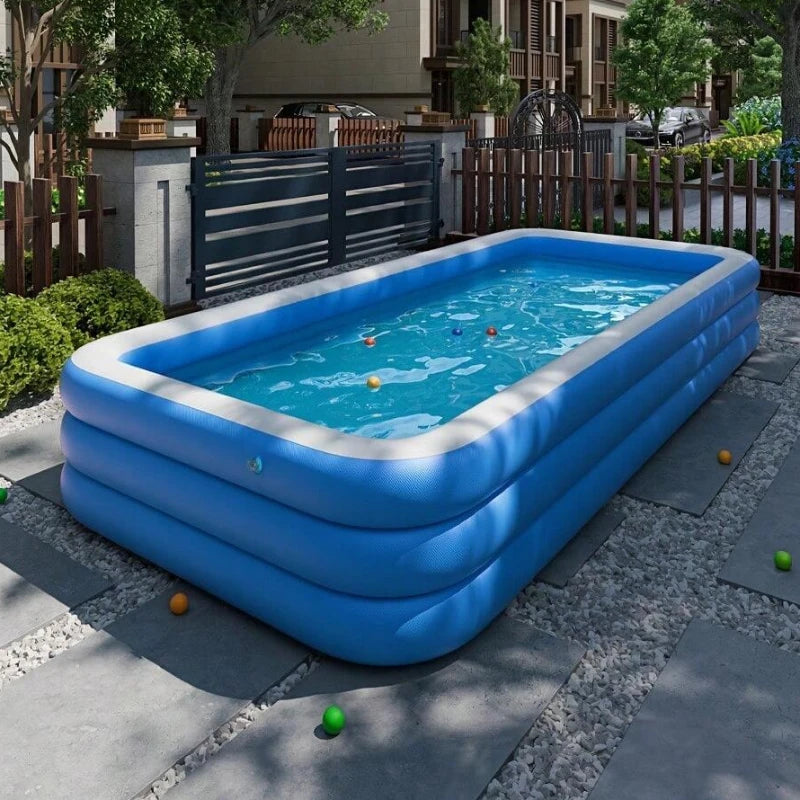 Beach Camp Three Ring Raised and Thickened Single Bottom Square Family Inflatable Swimming Pool Blue and White Large Home Swimming Pools