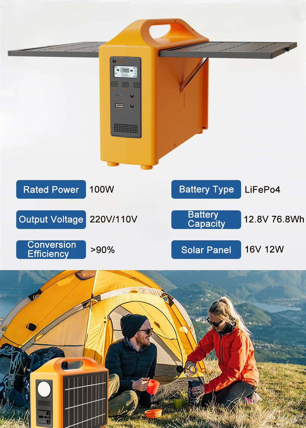 Beach Camp Portable Power Station 100W Solar Generator output AC 220V 110V LiFePO4 Power Bank UPS Power Plant For Outdoor Camping