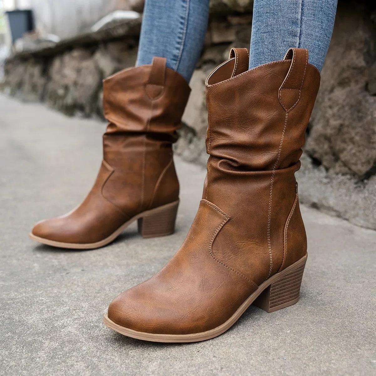 Western Cowboy Boots for Women Autumn Winter Retro