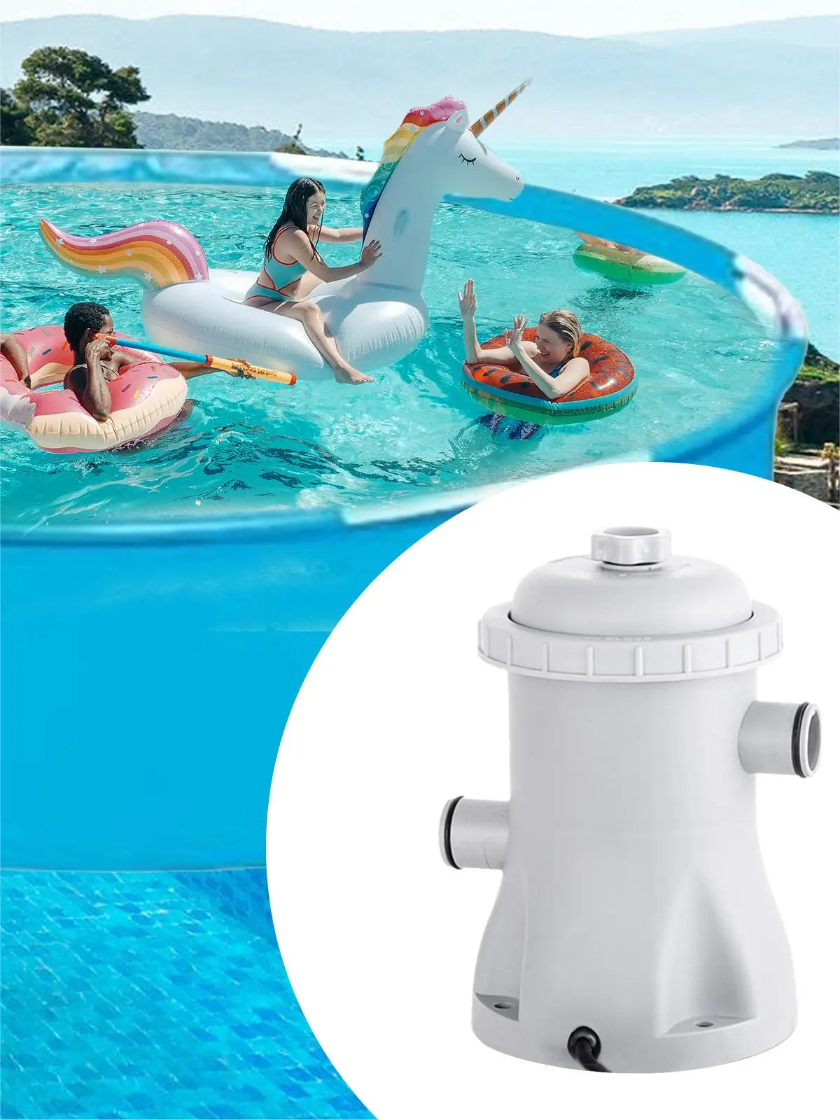 Beach Camp Pool Filter Pump 330 GPH Paddling Pool Electric Water Pump With 2 Pool Filter Cartridge Pool Pumps Above Ground Pool Filter Pump