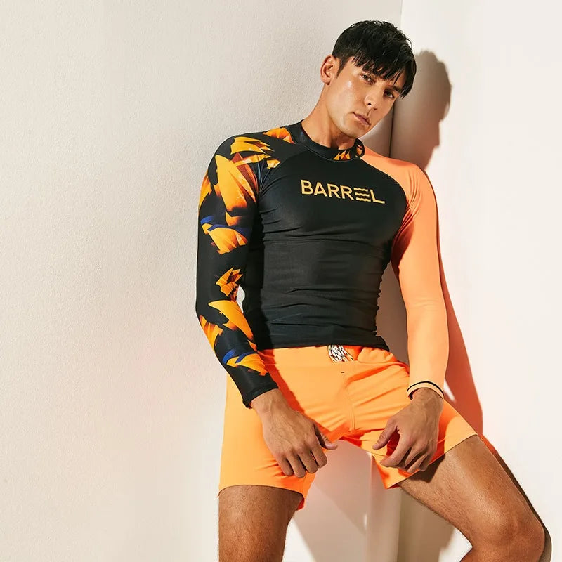 Beach Camp Rash Guard Diving Suit for Men Swimsuit Long Sleeved Sunscreen Quick Drying Rash Guard Surfing Suit Snorkeling Set Bathing Suit
