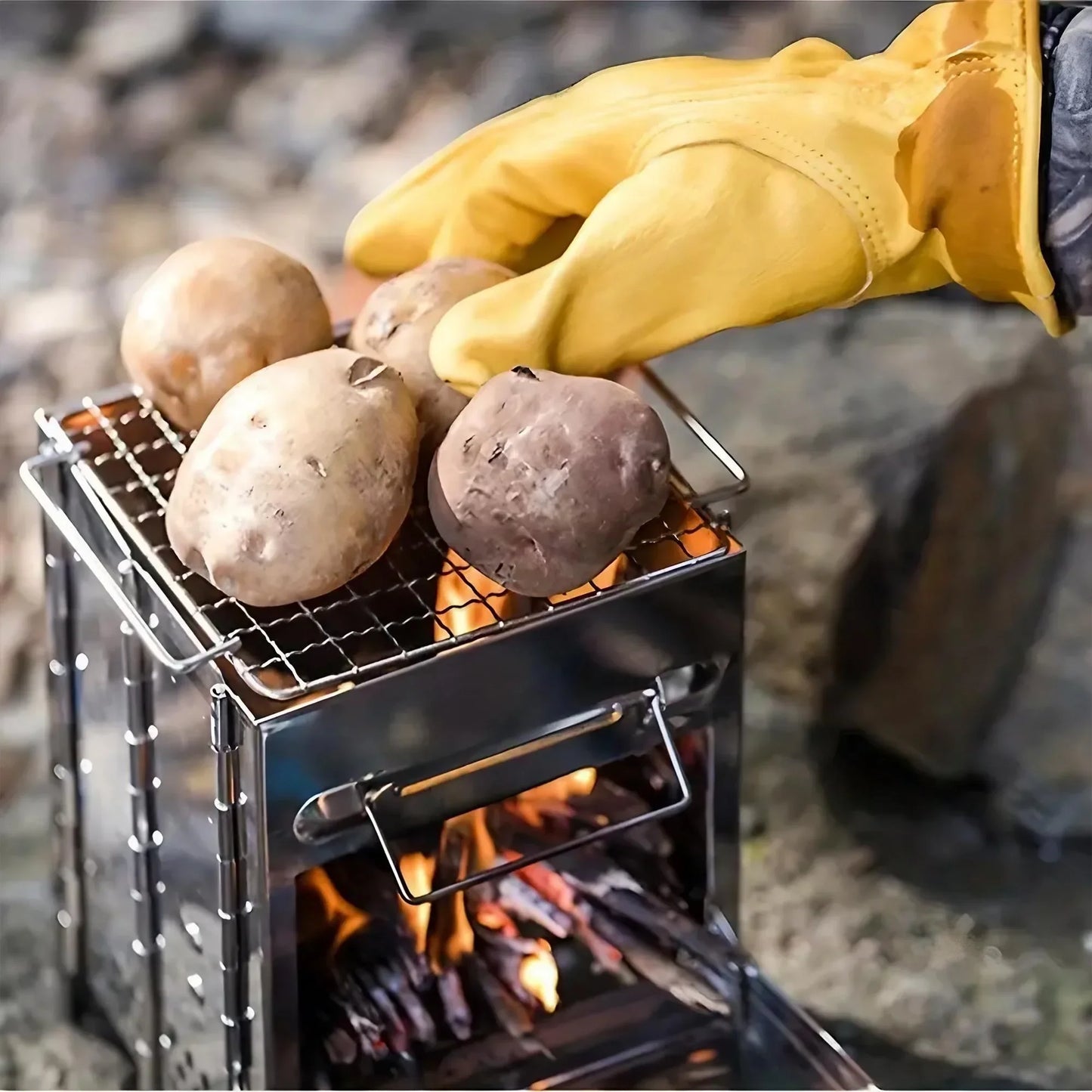 Beach Camp Square Wood Stove Outdoor Grill Mini Grill BBQ Outdoor Grill Camping Picnic Folding Grill