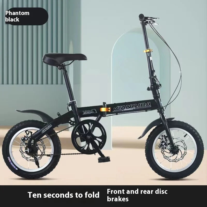 Beach Camp Cycling City Mini Folding Bicycle 14 Small Bike Portable Ultra Light Transmission Disc Brakes