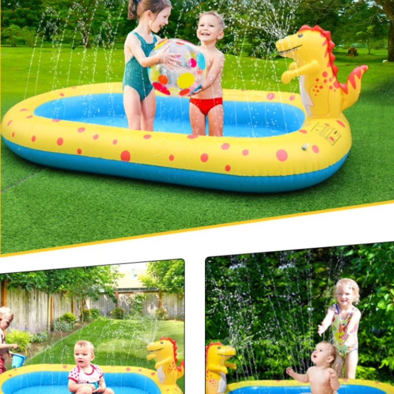 1.7M Swimming Pool,Inflatable Dinosaur Fountain,Outdoor Bathtub,Dolphin Sprinkling Game Mat,Children's Water Toy Summer