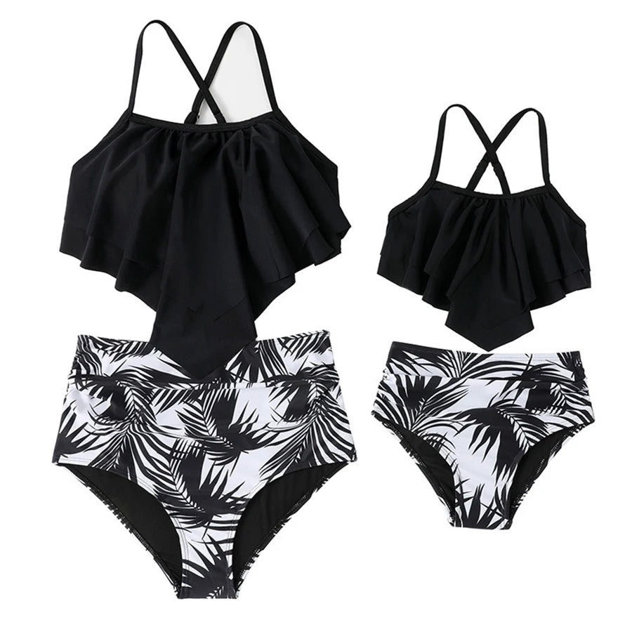 Beach Camp Ladies Swimsuits Vest With Chest Pad And Printed Shorts Children Bathing Suits Beach Vacation Adjustable Shoulder Strap Swimwear