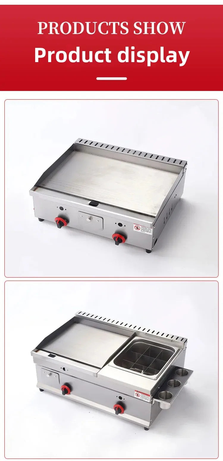 Commercial gas furnace, Combination machine for grilling and frying, Setting up a stall Snack sales for pancake Braised Squid