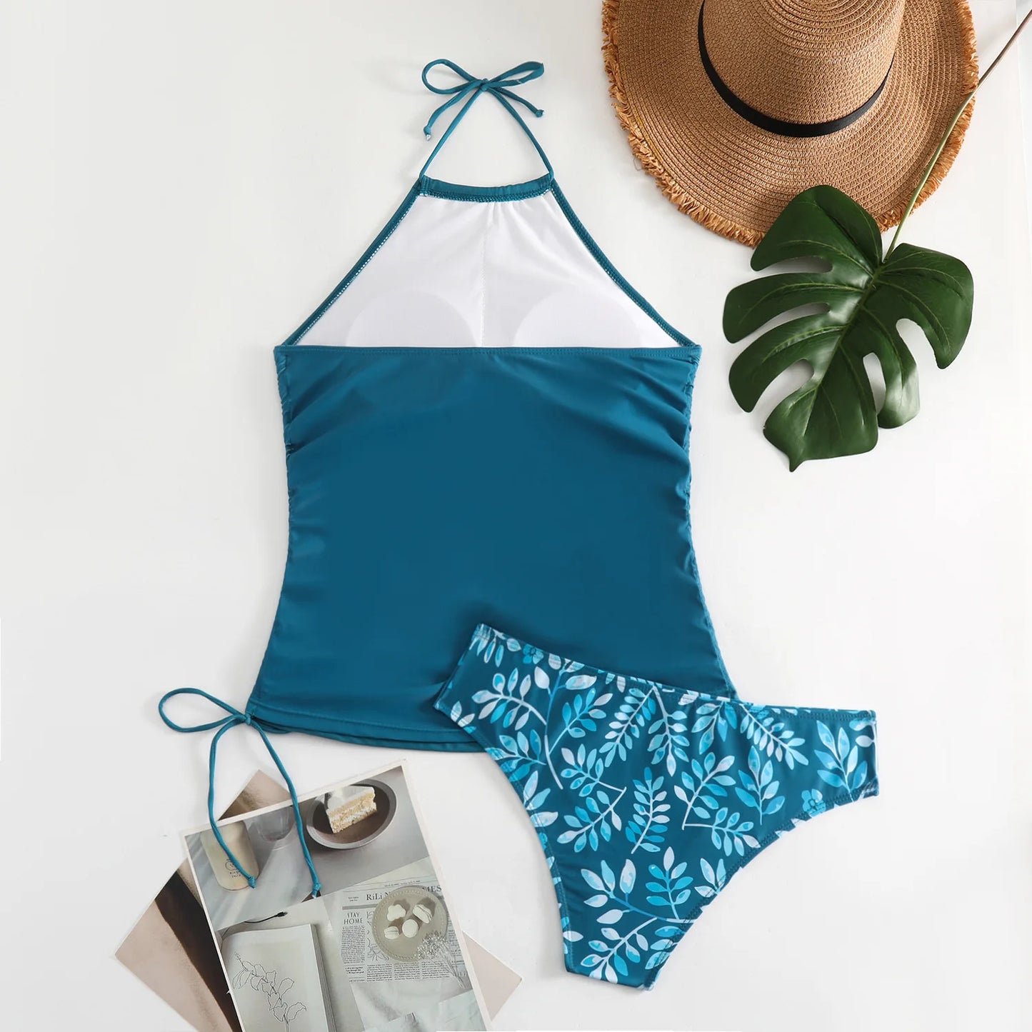 Beach Camp Women's Bathing Suit Coconut Drawstring Side High Neck Tankini Set Summer Beach Wear Cute Swimwear Fashion Swimsuit 2025 New