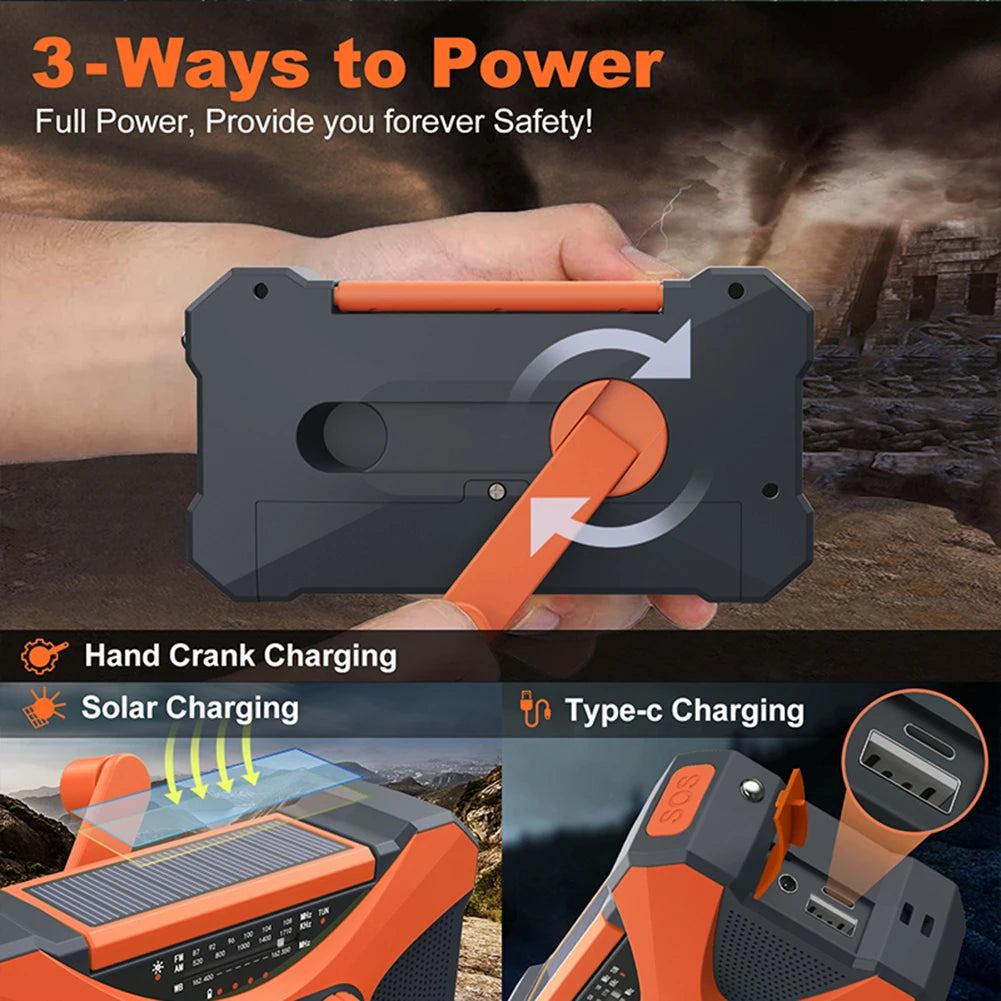 Beach Camp 12000mAh AM/FM/NOAA Emergency Radio Mini Portable Radio Solar Hand Crank Wnid-up Weather Alert Emergency Radio Survival Lamp