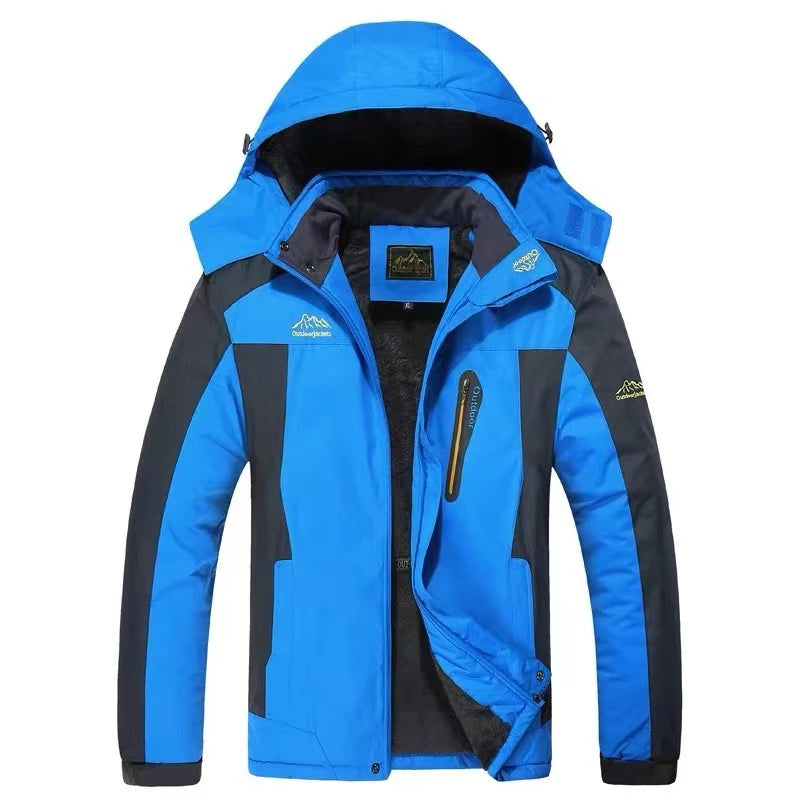 Beach Camp Winter New Waterproof Coat for Men, Winter with Added Velvet and Thick Warm Top, Men's Casual Loose Ski Jacket Jacket