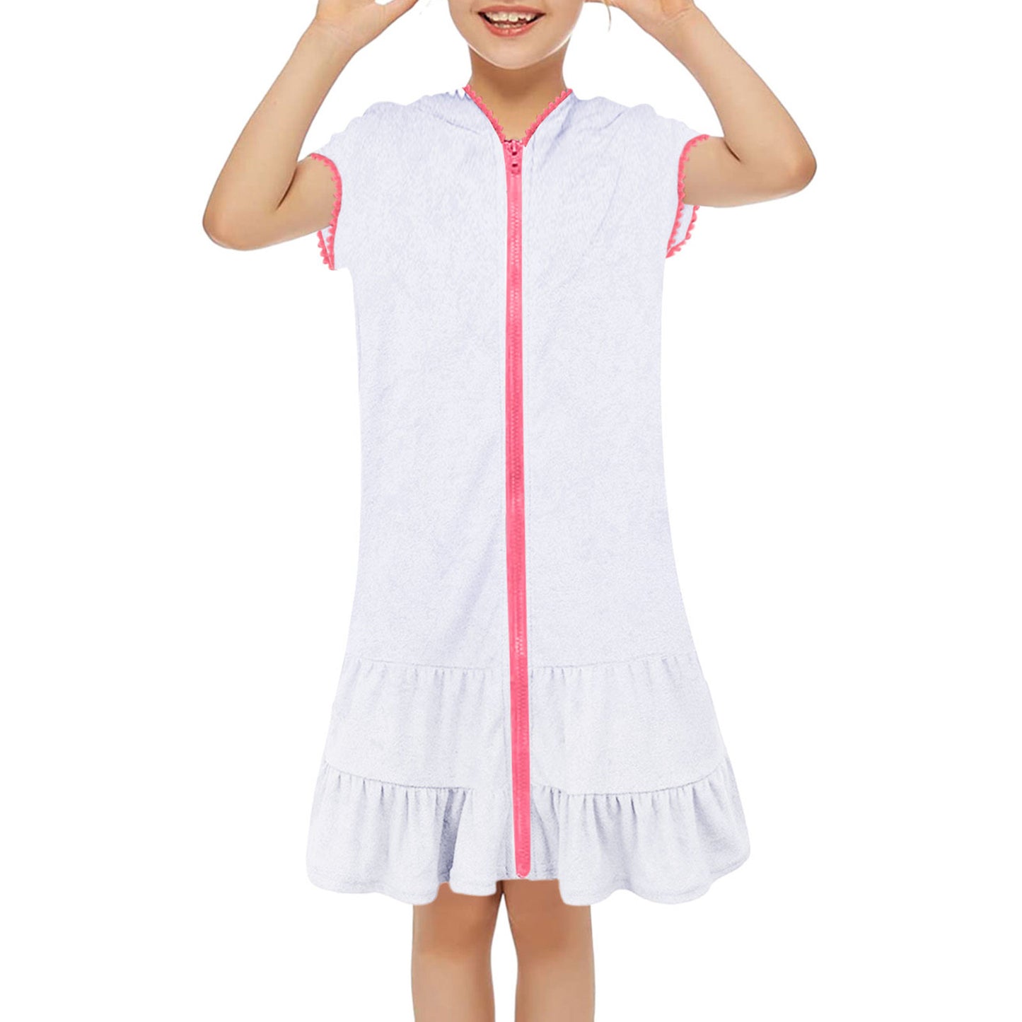 Beach Camp 3-11 Years Little Girls Swim Cover Up Kids Swimsuit Coverup Beach Bathing Suit Hooded Bathrobe Absorbent Terry Beach Dress New