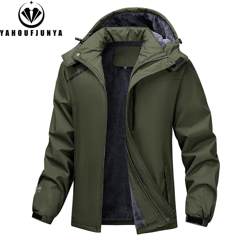 Beach CampWinter Men Outdoor Windbreak Camping Skiing Jacket Hiking Men Removable Hooded Plus Thick Warm Comfortable Jacket Coat Male 7XL
